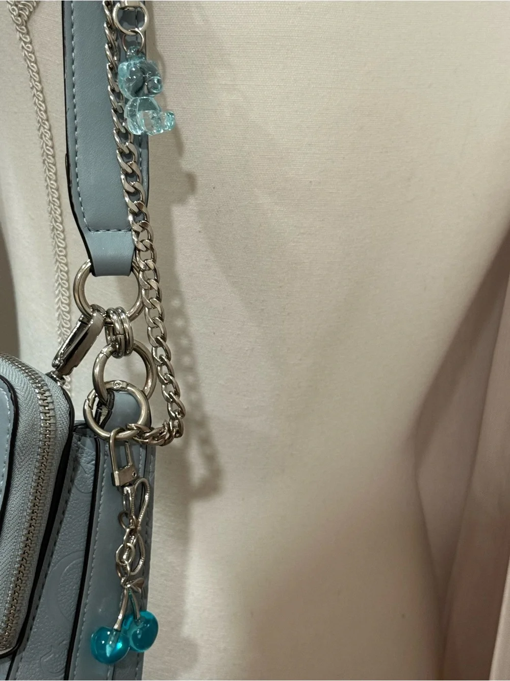GUESS Light Blue Embossed Logo Shoulder‎ Bag with Phone Pouch